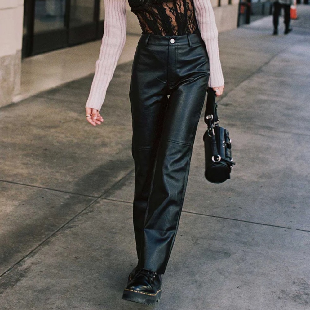 Princess Polly Black Leather Macey Pant